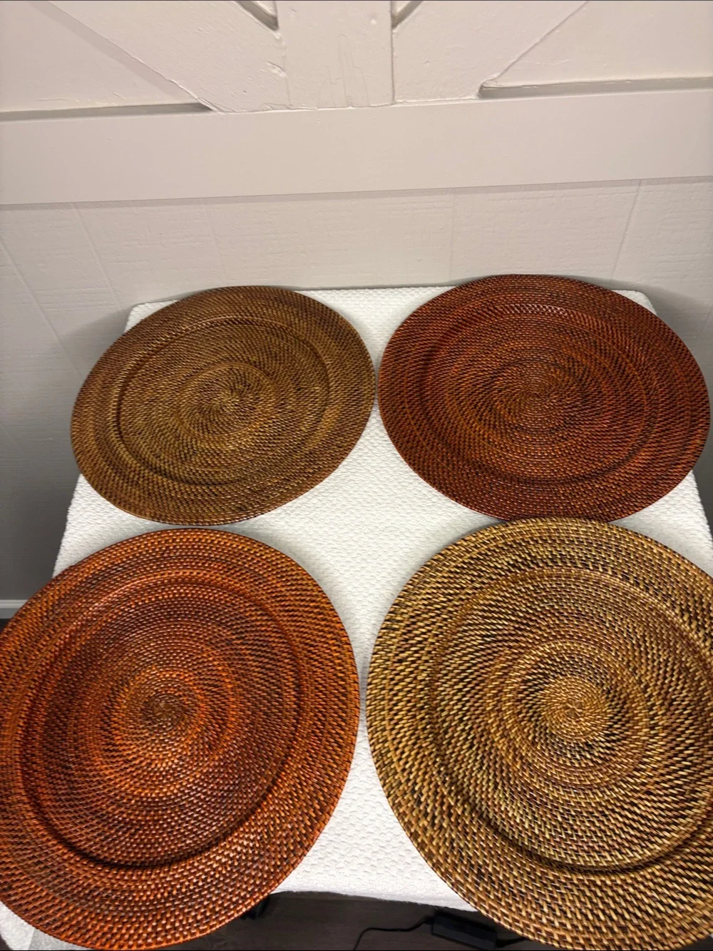 Williams Sonoma Nito Handwoven Charger Plates Set of 4 Caramel Brown 13